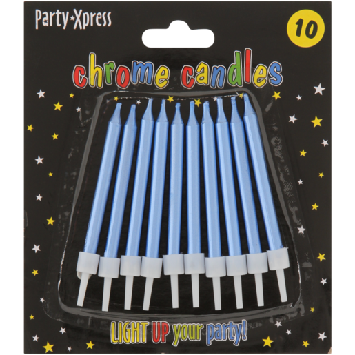Party Xpress Metallic Blue Chrome Candles 10 Pack