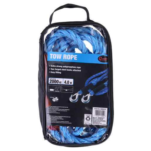 Q Premium Tow Rope with 2 Steel Hooks 4m
