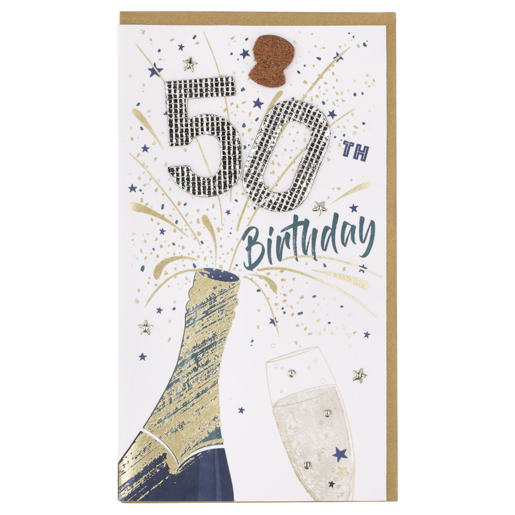 Champagne Pop Happy Birthday 50th Card