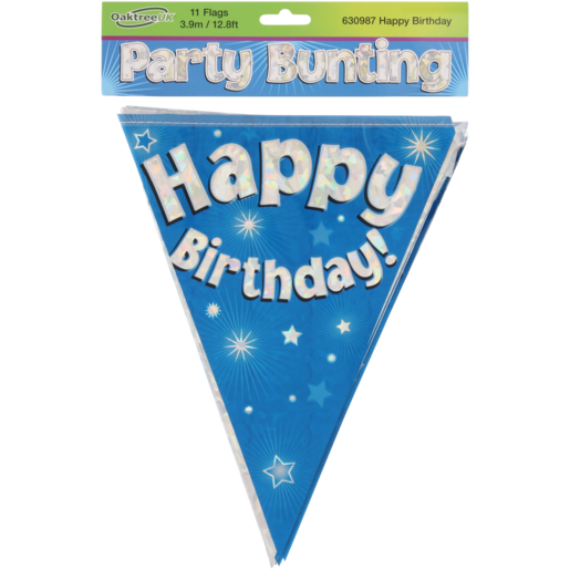 Oaktree UK Blue & Silver Sparkling Fizz Happy Birthday Bunting 3.9m