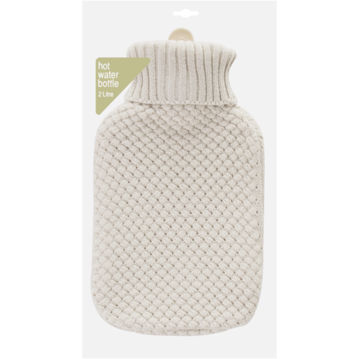 Hot Water Bottle With Beige Knitted Cover 2L
